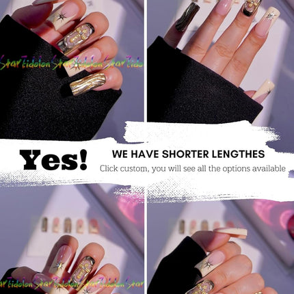 HAND-PAINTED Purple False Nails Set Coffin Press on Nails Pressons Kit Medium Length Stick on Nails Shoot Nail Art Short Nails with Nail Glue on Nails Square, Long Almond Nail (TJ54, Large)
