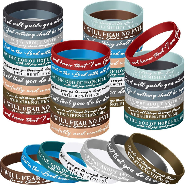 48 Pcs Bible Verse Christian Bracelets Silicone,Classic Color