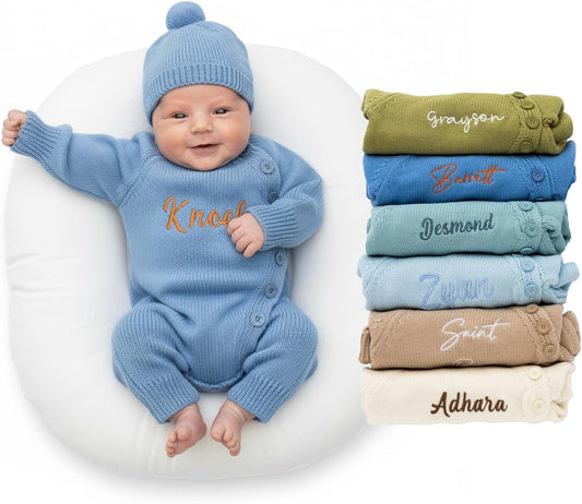 100% Cotton Baby Romper Set with Personalized Embroidery | Newborn Outfit (0-1M), 12 Colors | Soft, Comfortable &