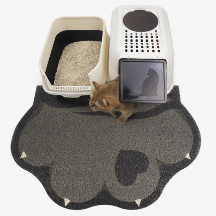 Cute Cat Litter Mat 24”x16”, Litter Box Mat, Litter Trapping Mat, Soft on Kitty Paws, Easy Clean, Anti Slip, Pet Accessories, Door Floor mats - Grey Pink