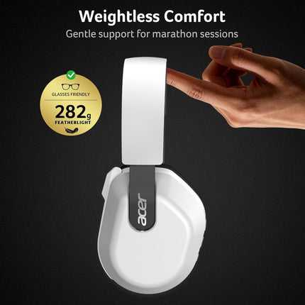 acer Wireless Gaming Headset for PS5/PS4, PC, Mac, 2.4GHz & Bluetooth 6.0 Gaming Headphone with Flip-to-Mute Mic, Lightweight Glasses-Friendly, 70H Battery - White