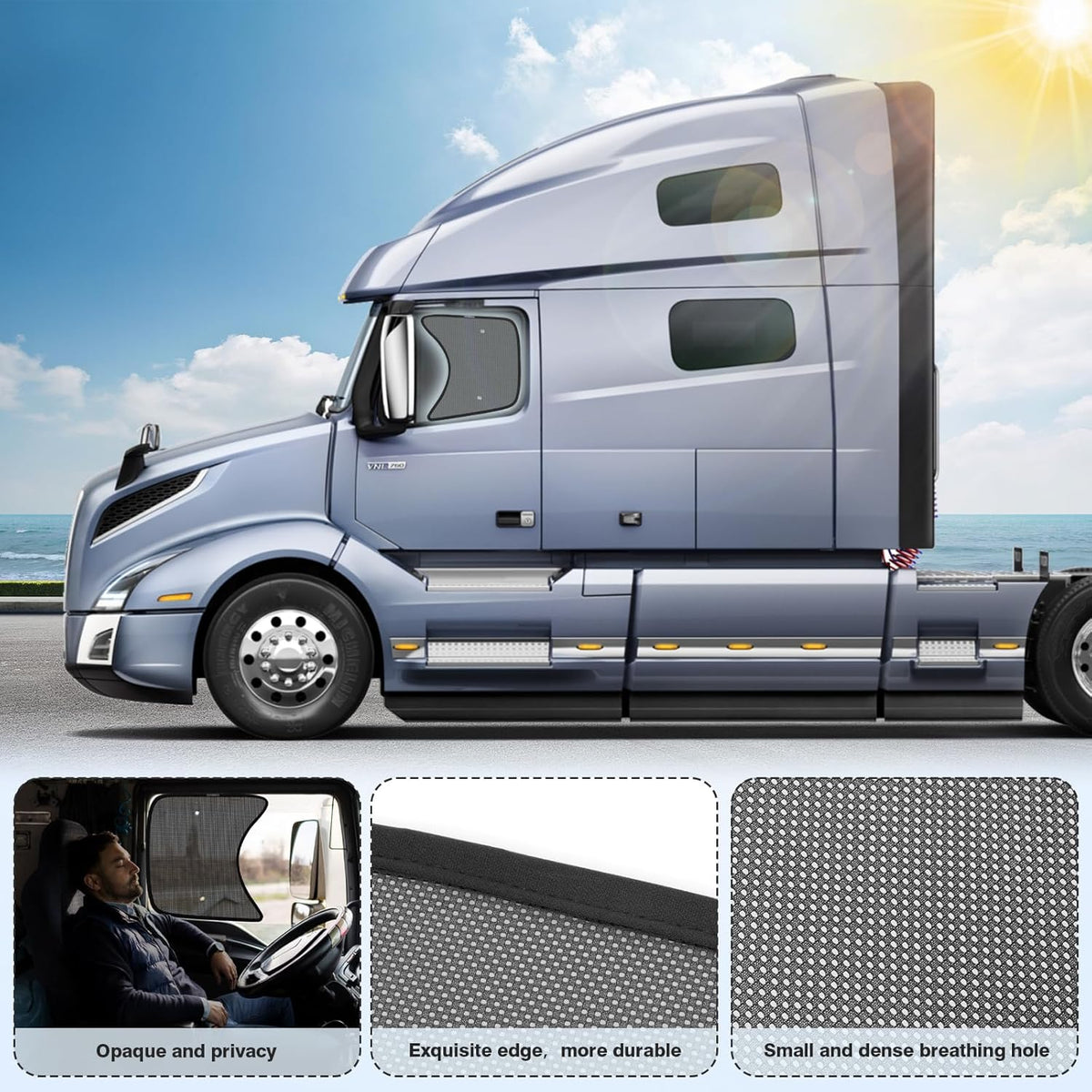 2-Piece Mesh Side Window Shades for Semi and Heavy Duty Trucks - photo 3