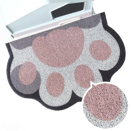 Cute Cat Litter Mat 24”x16”, Litter Box Mat, Litter Trapping Mat, Soft on Kitty Paws, Easy Clean, Anti Slip, Pet Accessories, Door Floor mats - Grey Pink