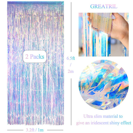 Iridescent Party Streamers Backdrop 3.2ft x 6.5ft 2 PCS