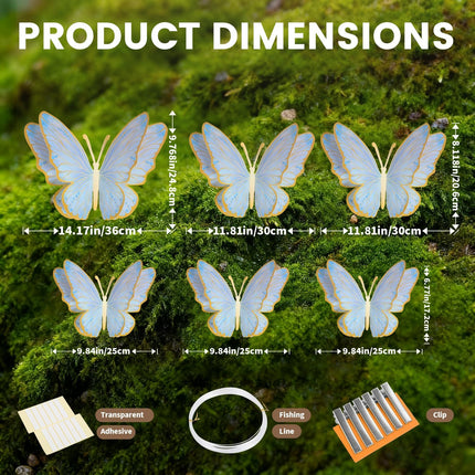 Giant 3D Metallic Gold Butterfly Wall Decor, 10"-20" Oversized Hollow-Out Paper Butterflies for Wedding Backdrop, Storefront Display & Luxury Nursery Art (Blue)