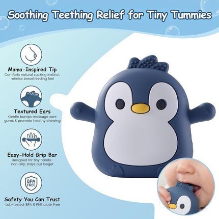Baby Teething Toys for 3-6 Months Silicone Teething Mittens for Babies Food Grade Silicone Teether (Penguin Black wthite)