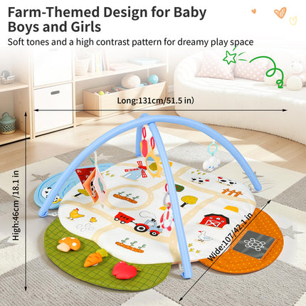 Baby Gym Play Mat, 4-in-1 Tummy Time Mat & Farm-Themed Activity Gym