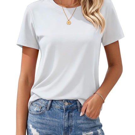 Women's T Shirts Cotton Short Sleeve Shirts Crew-Neck Summer Tops Classic-Fit Tees Breathable Casual Clothes