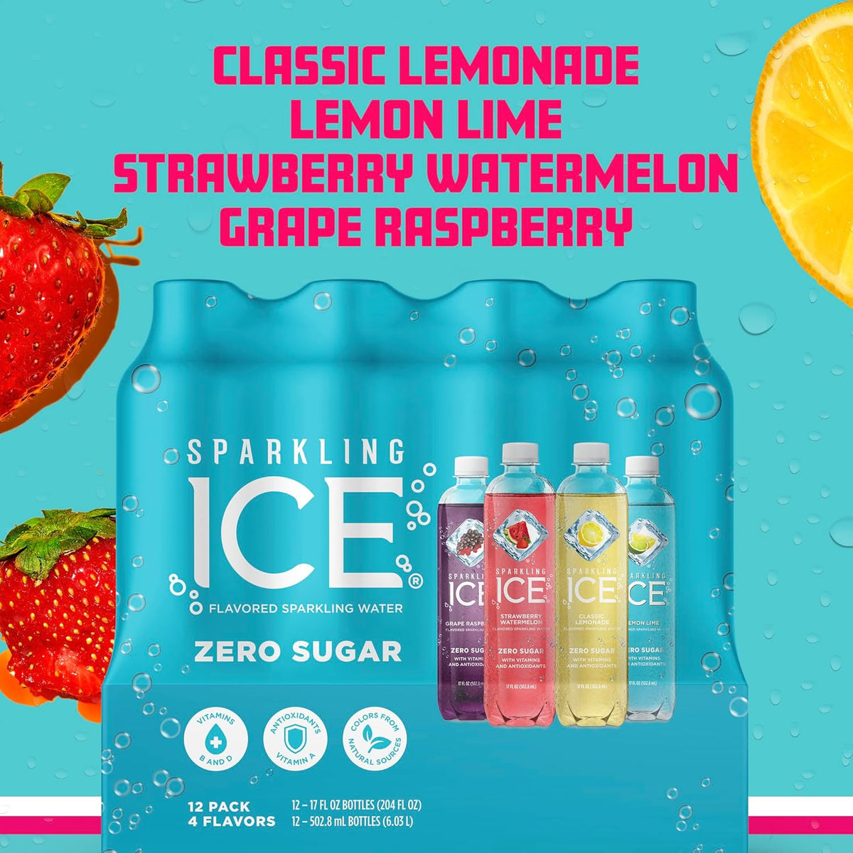 Blue Variety Pack, Zero Sugar Sparkling Water, with Vitamins and Antioxidants, 17 fl oz, 12 count - photo 4