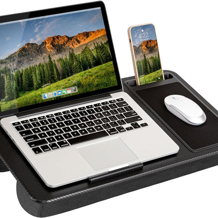 LAPGEAR Home Office Lap Desk with Device Ledge, Mouse Pad, and Phone Holder - Black Carbon - Fits up to 15.6 Inch Laptops - Style No. 91588