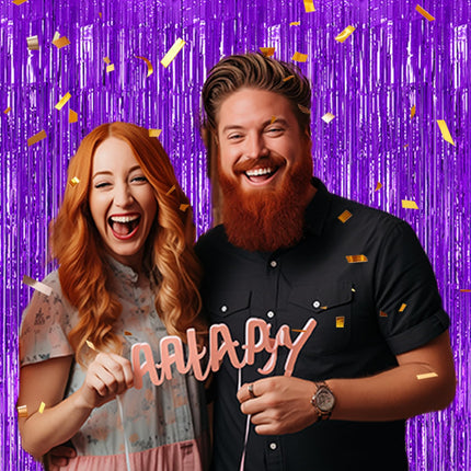 3 Pack Foil Fringe Backdrop - Purple Shiny Tinsel Curtains for Party Decoration/Photo Booth Props - 3.3x8.2 FT Metallic Foil Backdrop for Birthday, Wedding, Graduation, Christmas.