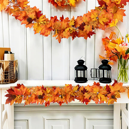 Maple Leaf Garland, 2 Pack Artificial Fall Garland 5.9Ft/Pieces Fall Decor Autumn Thanksgiving Decoration for Indoor/Outdoor Use