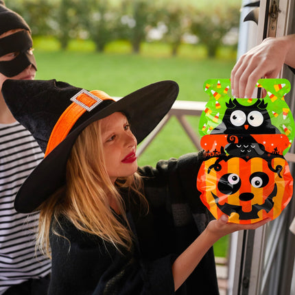 56-Pack Halloween Bags with Handles, 8 Cauldron Designs