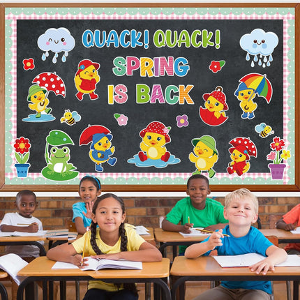Easter Bulletin Board Decorations, Quack Quack Spring is Back Classroom Décor Christian Religious Bulletin Board Spring Easter Paper Cutouts Décor for School Classroom Church Chalkboard Decorations