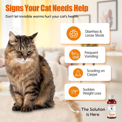 Dewormer for Cats & Kittens Fenbendazole Liquid - Broad Spectrum Suspension - Easy to Mix with Food - Removes Roundworm, Hookworm, Tapeworm - Includes 3ml Dosing Syringe (100ml)