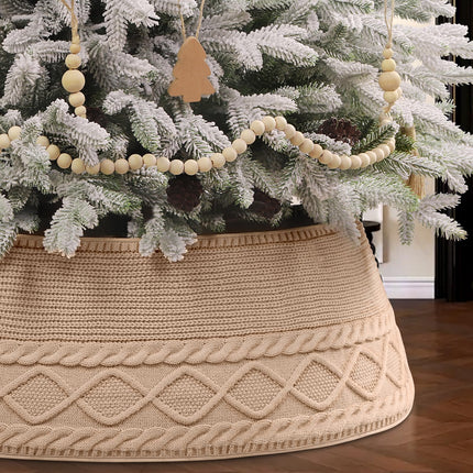 Christmas Tree Knitted Collar Skirt Beige for Holiday Home Party Decoration