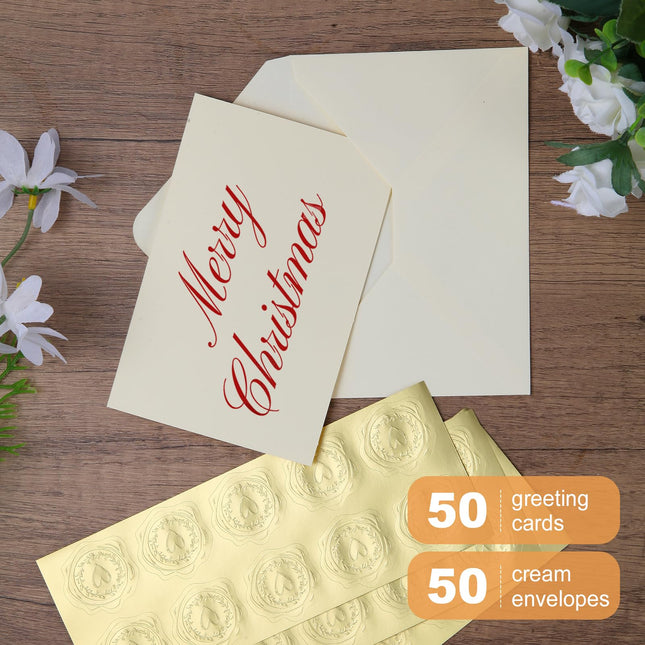 50 PACK Cream Blank Cards and Envelopes 4x6 Inch, Note Greeting Cards, Folded Ivory Cardstock and - photo 2