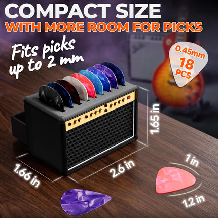 Guitar Pick Holder Box With Drawer, Amp Display, Black, 9 Slots