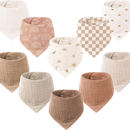 Konssy Muslin Baby Bibs 10 Pack Baby Bandana Drool Bibs 100% Cotton for Unisex Boys Girls