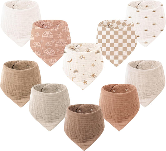 Muslin Baby Bibs 10 Pack Baby Bandana Drool Bibs 100% Cotton for Unisex Boys Girls