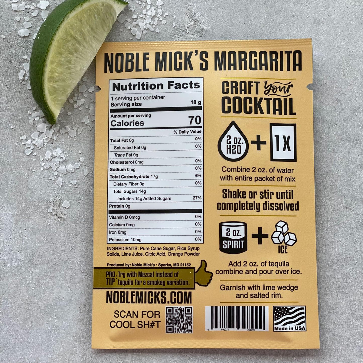 Single Serve Craft Cocktails - Margarita Drink Mix (Bundle of 6 Packets) - 45 Calories - photo 2