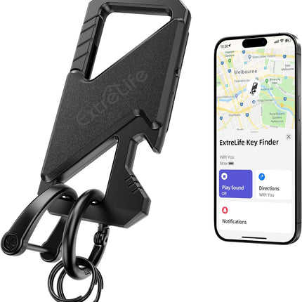 Keychain, Works with Apple Find My, Heavy Duty Keychain Bottle Opener, Carabiner Car Key Chains for Men & Women, Car Key Fob Holder, Anti-Lost Keys Tracker, Smart Keys Finder, Rechargeable, Black