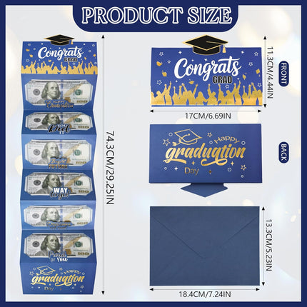 2026 Graduation Money Holder with 6 Cash Slots Congrat Grad Cash Envelope Surprise Gift Holder for College High School Graduation Party (Blue)