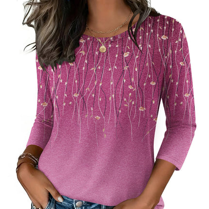 Women's Casual 3/4 Sleeve T-Shirts Round Neck Tunic Tops Work Blouse