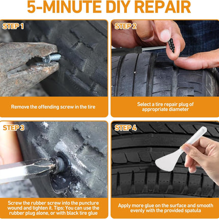 40 PCS Tire Repair Rubber Nails Kit with 2 Tubes of Black Tire Sealant Glue, 2026 New Screw in Tire Plugs Kit, Fast Self-Service Tire Repair Screws Kit for Car Motorcycle Truck Tractor Puncture Repair