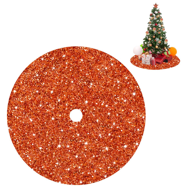 Orange Christmas Tree Skirt 21 Inch Fall Tree Skirt Sequin Velvet Tree Skirt Mini Xmas Tree Skirts Halloween Tree Decoration Glitter Christmas Tree Cover Skirt Mat for Holiday Christmas Tree Ornaments