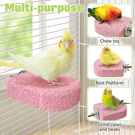 BNOSDM 4 Pcs Bird Beak Grinding Stone Chew Toy Parrot Calcium Perch Bird Stand Platform Parakeet Cage Accessories for Budgies, Cockatiels, Conures, Lovebirds, Finch (Pink)
