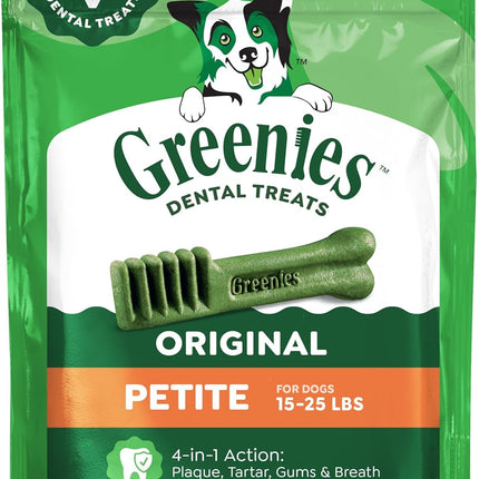 Greenies Veterinarian-Recommended Adult Natural Dental Dog Treats Petite Size, Dog Dental Chews, Original Flavor, 3 oz. Pack, 5 Count