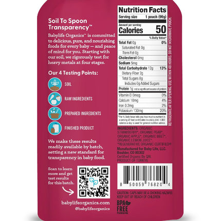 Babylife Organics Stage 2 - Strawberry, Pear, Apple & Beet, 3.5 Ounce Pouch (6 Pack) - Heavy Metal Safe, Organic Baby Food