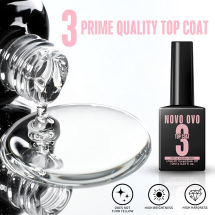 NOVO OVO UV Nail Glue and Builder Gel 2 in 1, No Wipe Top Coat Kit for Predesigned French Tip Nail Tips, HEMA TPO FREE, Super Strong Adhesive for Press on Acrylic Nails, Long Lasting, Easy to Use