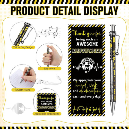 Frienda 25 Set 911 Dispatcher Gifts Bulk Telecommunicator Week Gifts Ballpoint Pens with Thank You Bookmarks 911 Dispatcher Appreciation Us Flag Ballpoint Pens for Emergency First Responder Police
