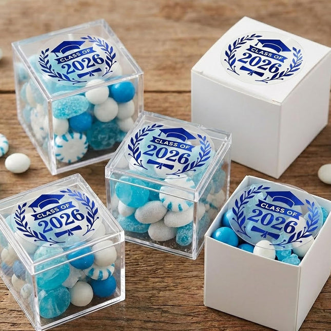2026 Graduation Stickers Labels - Class of 2026 Blue Foil on Clear Vinyl