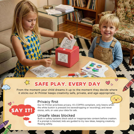 AI Voice-Powered Sticker Maker for Kids, Portable Thermal Printer with 6 Art Modes, Custom Sticker Machine Box for Journaling, School Projects & DIY Crafts, Creative Toy Gift for Boys Girls Ages 3+