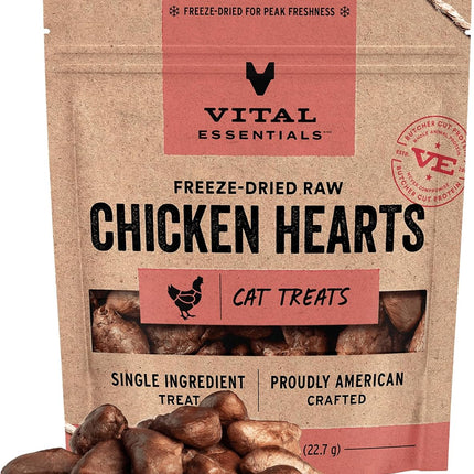 Vital Essentials Freeze Dried Raw Chicken Hearts Cat Treats | Single Ingredient | Premium Quality | Grain Free, Healthy Treats for Cats, 0.8 oz Bag