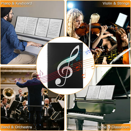 4 Page Expand Sheet Music Folder, 60 Pockets Music Binder for 8.5 x 11 Letter Size, Write Directly on Pages for Piano, Choir & Band