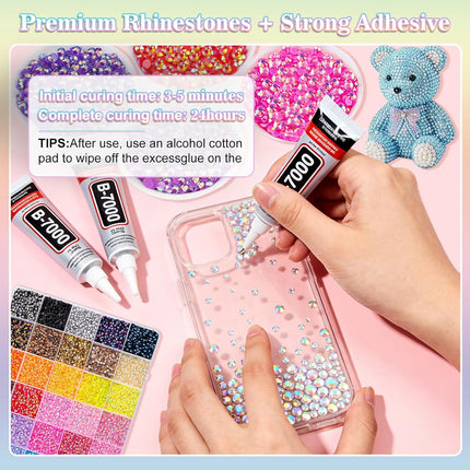 36000Pcs 40 Colors Resin Jelly Rhinestones Kit with B7000 Glue & Tools, Bedazzling Kit, Bedazzler Kit with Rhinestones for Shoes, Clothes, Nail Art, DIY Crafts & Rhinestones for Bedazzling (3mm)