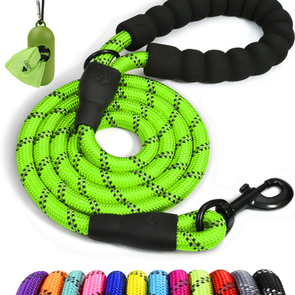 Correa de cuerda para perros medianos y grandes, 6 FT con mango acolchado, negro