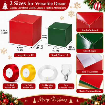 24 Set Christmas Hanging Ceiling Decoration 3D Gift Box, Classic