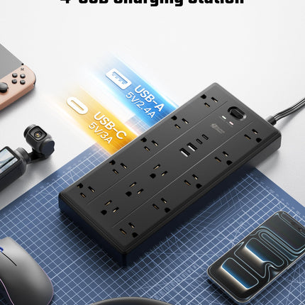 10Ft Extension Cord with Multiple Outlets, Flat Plug Power Strip - photo 3