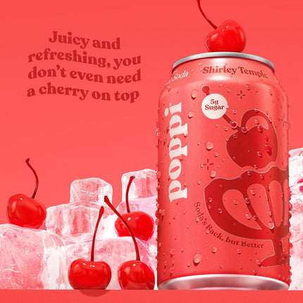 Sparkling Prebiotic Soda Beverage with Apple Cider Vinegar, Seltzer Water and Fruit Juice, Shirley Temple, 12 Fl Oz, Pack of 12