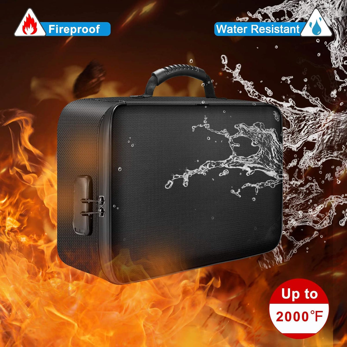 Document Bag with Lock,Fireproof 3-Layer File Storage Case with Water-Resistant Zipper,Document Safe - photo 3