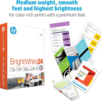 HP Papers | 8.5 x 11 Paper | BrightWhite 24 lb |1 Ream - 500 Sheets| 100 Bright | Made in USA - FSC Certified | 203000R