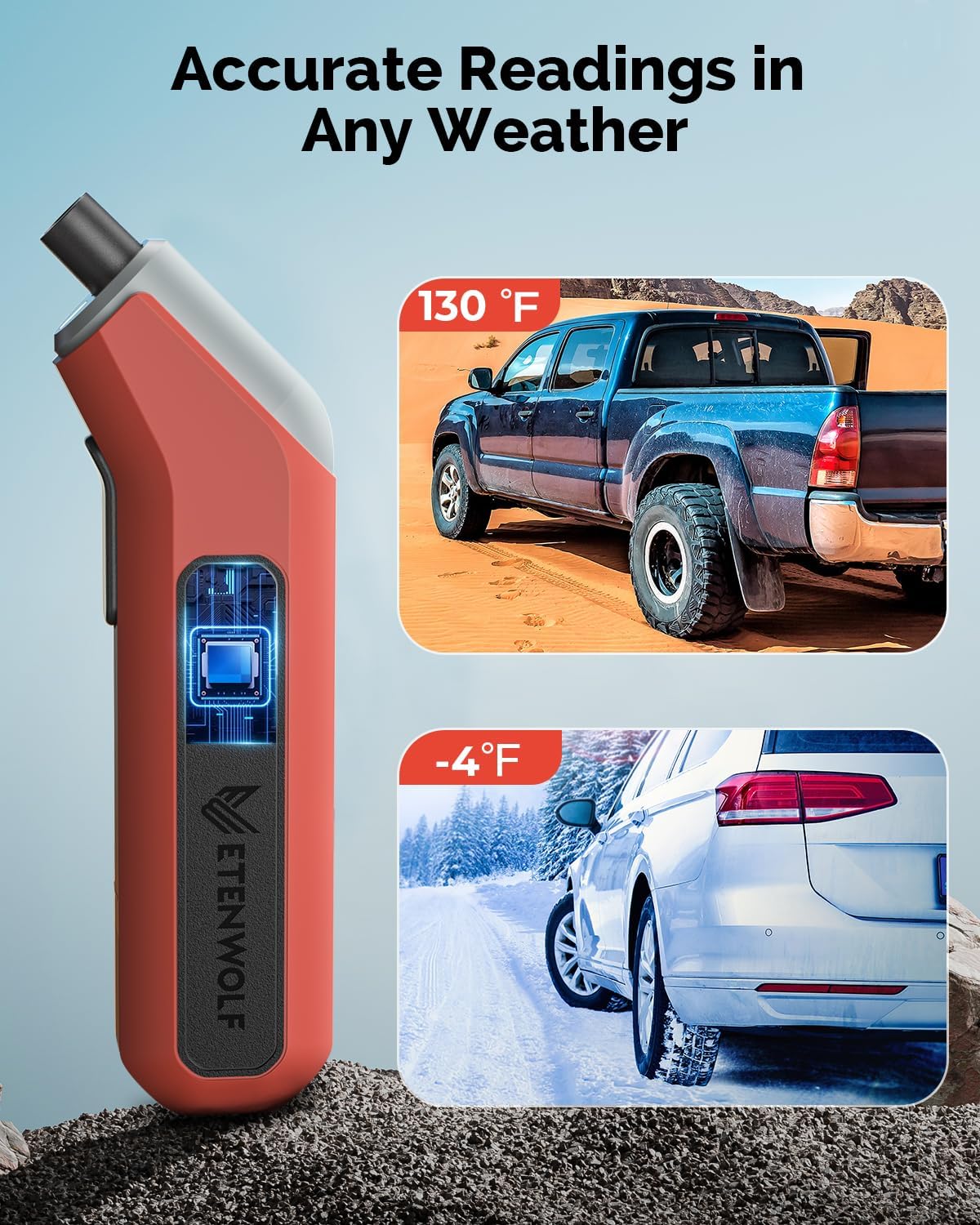 Digital Tire Pressure Gauge, 3-200 PSI, Industrial Accuracy, Vivid Orange - photo 5