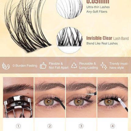 Spider Lash Clusters Wispy Eyelash Clusters Natural Breeze Lashes Cluster Venus Cluster Eyelash Extensions D Curly Cosplay Individual Lashes with Invisible Band DIY at Home 8-16mm by zenotti