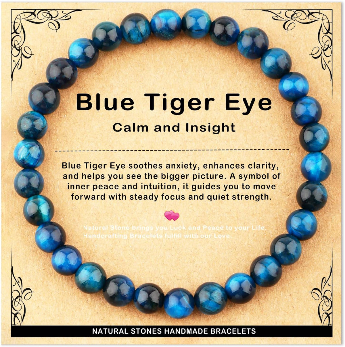 Blue Tiger Eye Gemstone Stretch Bracelet, Unisex