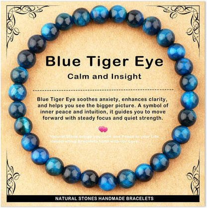 Blue Tiger Eye Gemstone Stretch Bracelet, Unisex